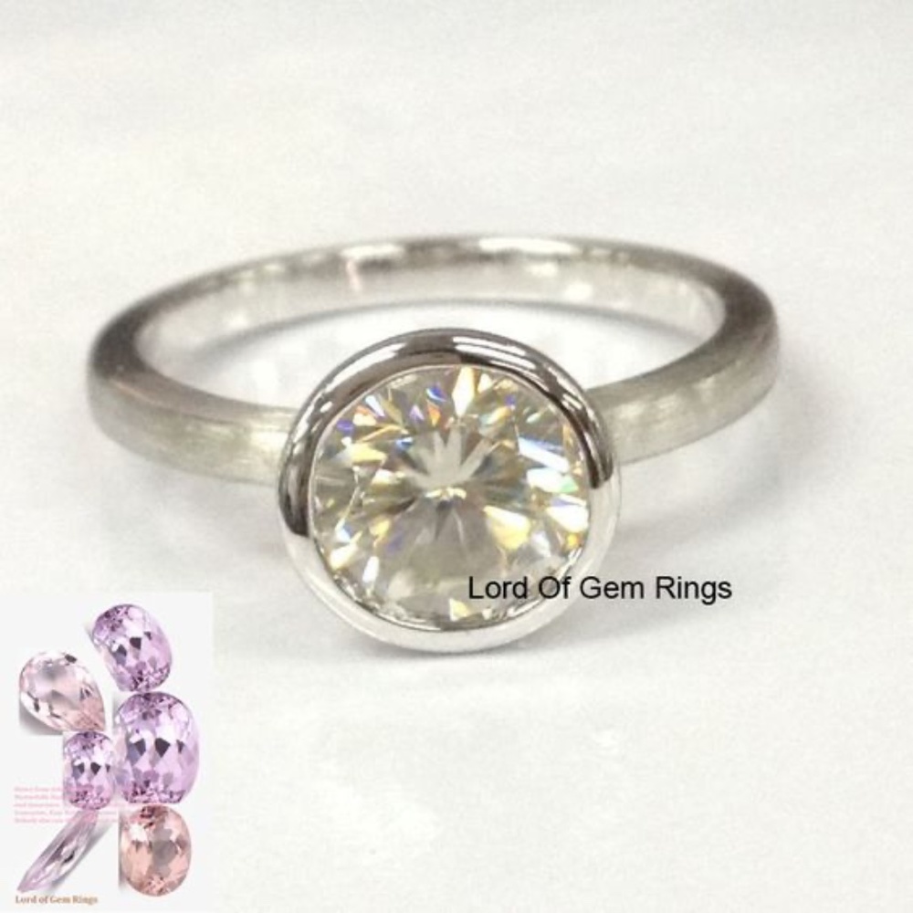 7mm Moissanite wedding engagement ring set 14K white Gold